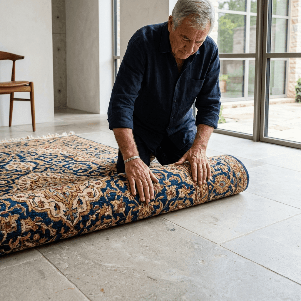 Unrolling finished luxury rug