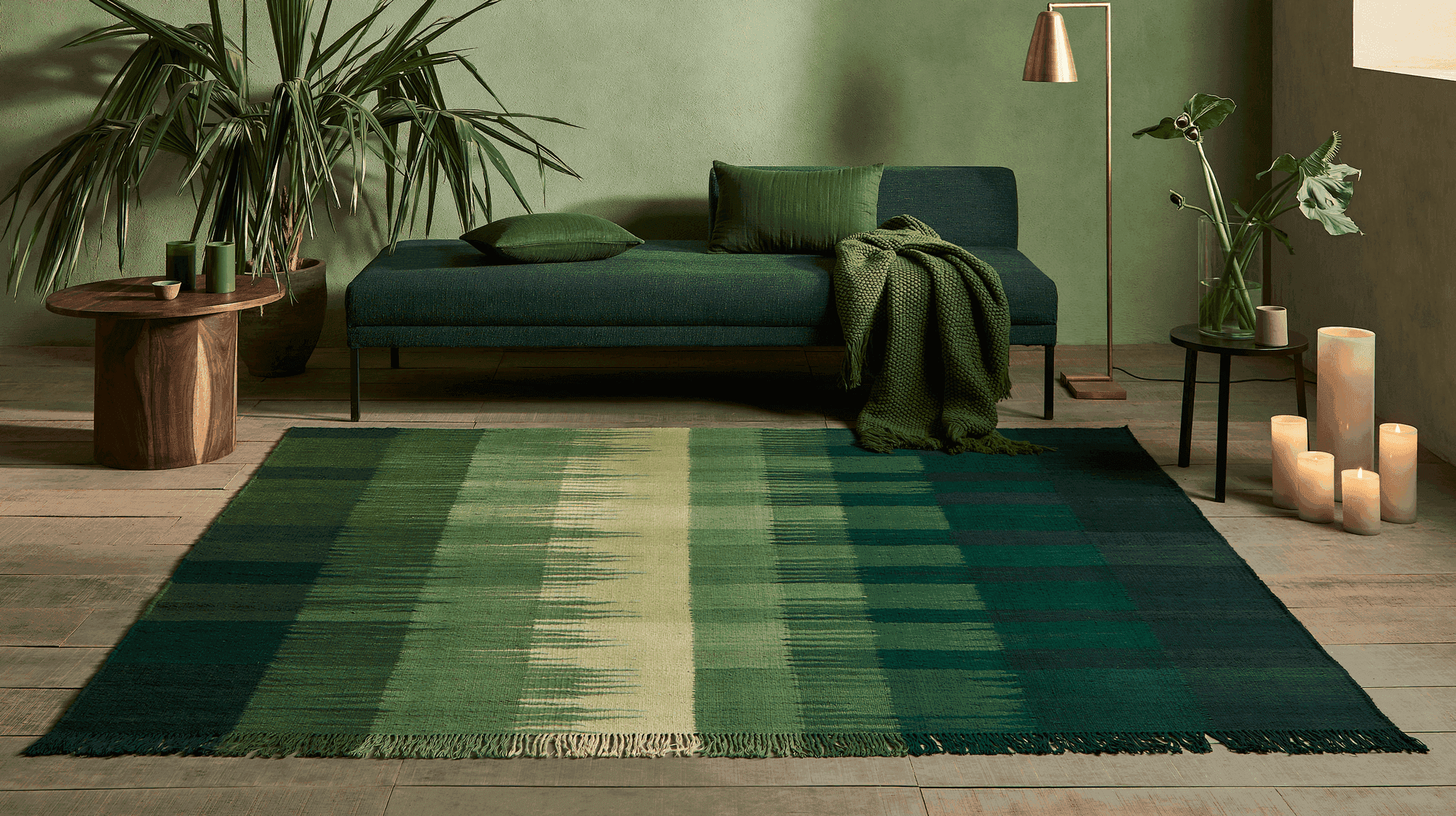 Luxury living room featuring a handcrafted area rug