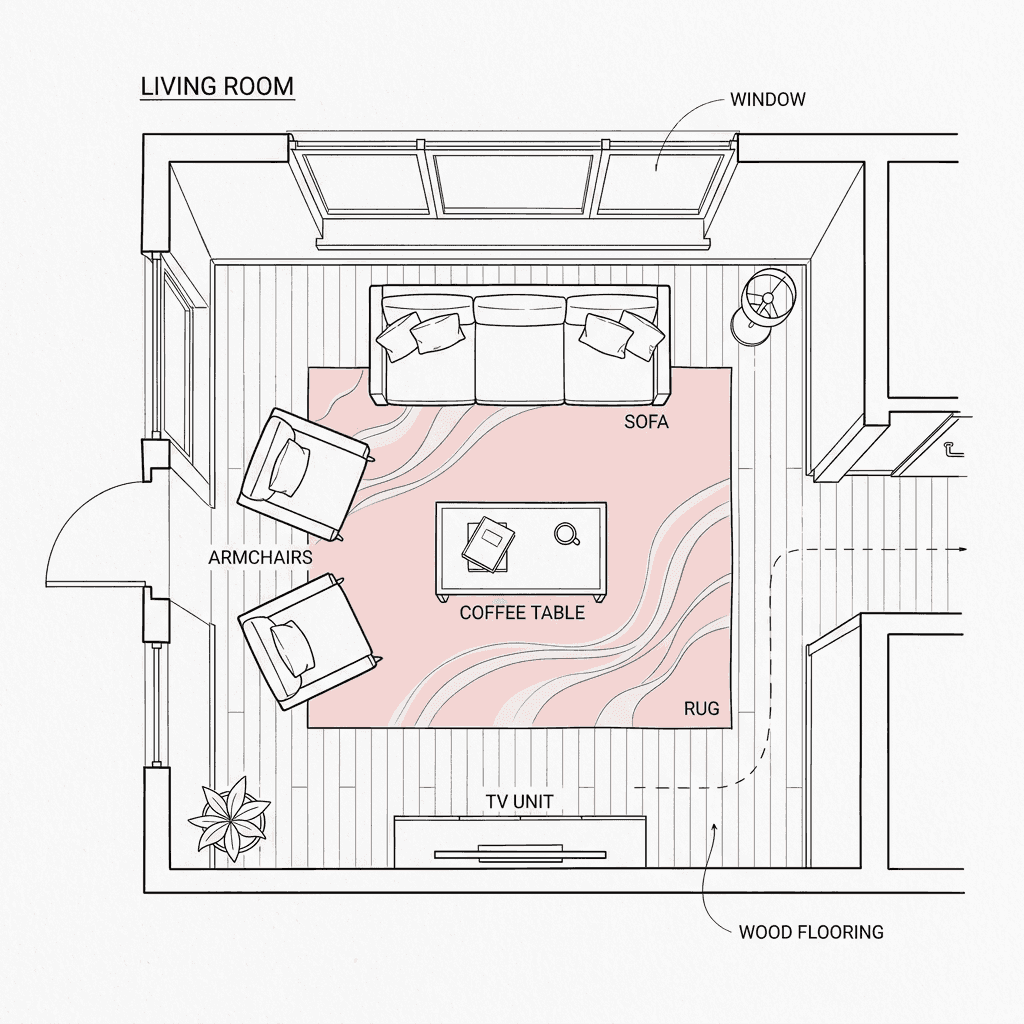Living room front legs layout