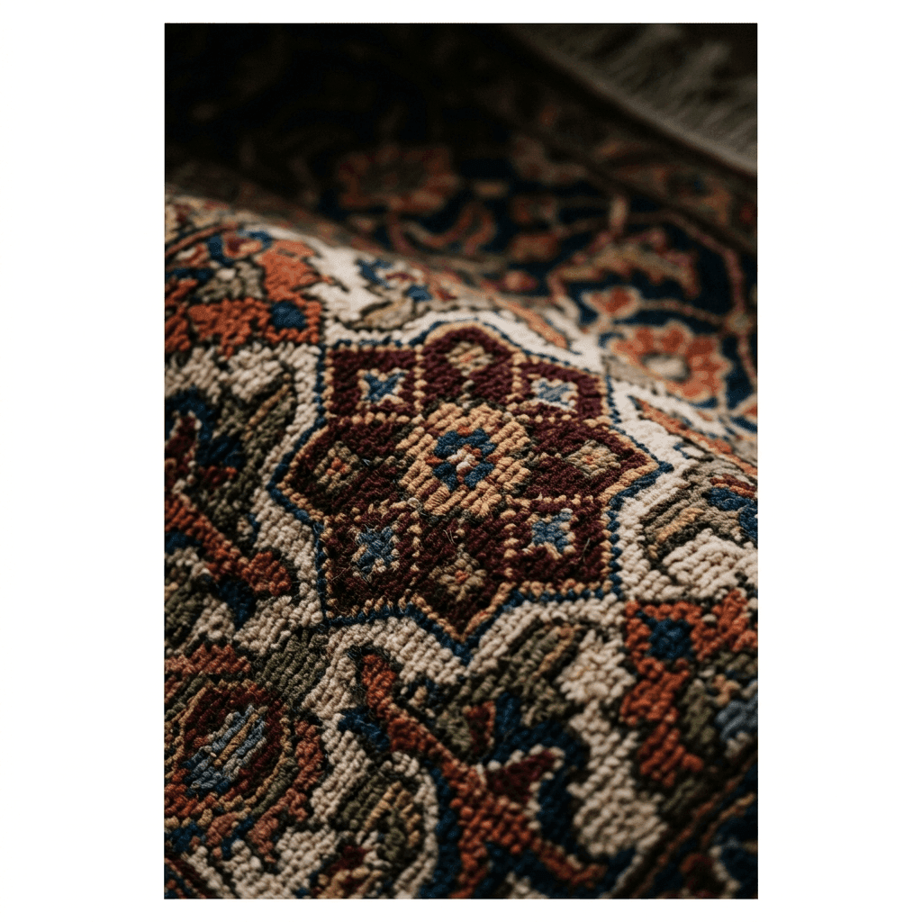 Macro close-up of luxurious hand-knotted rug